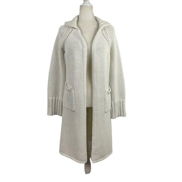 J Crew Chunky Knit Duster Open Cardigan Medium Ivory - Picture 1 of 12